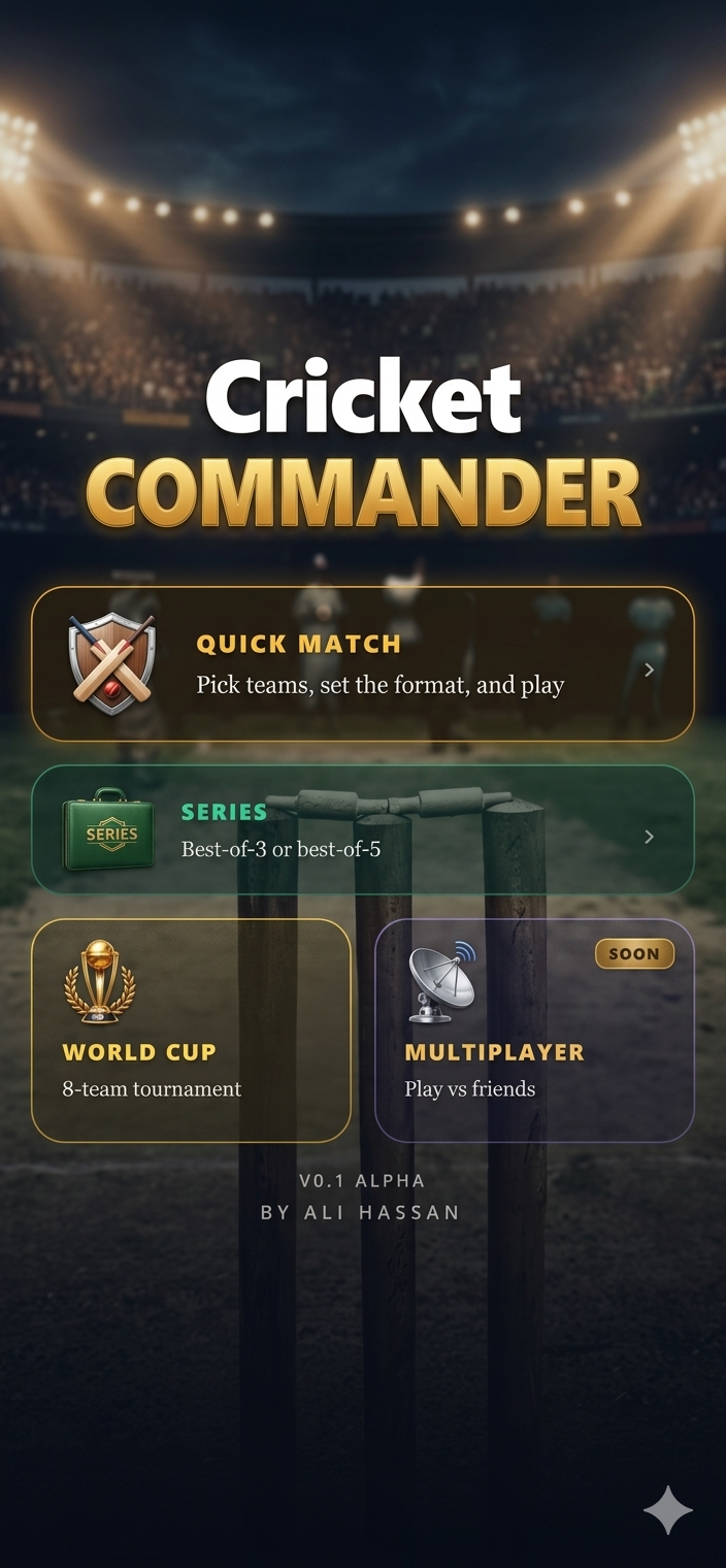 Cricket Commander main menu